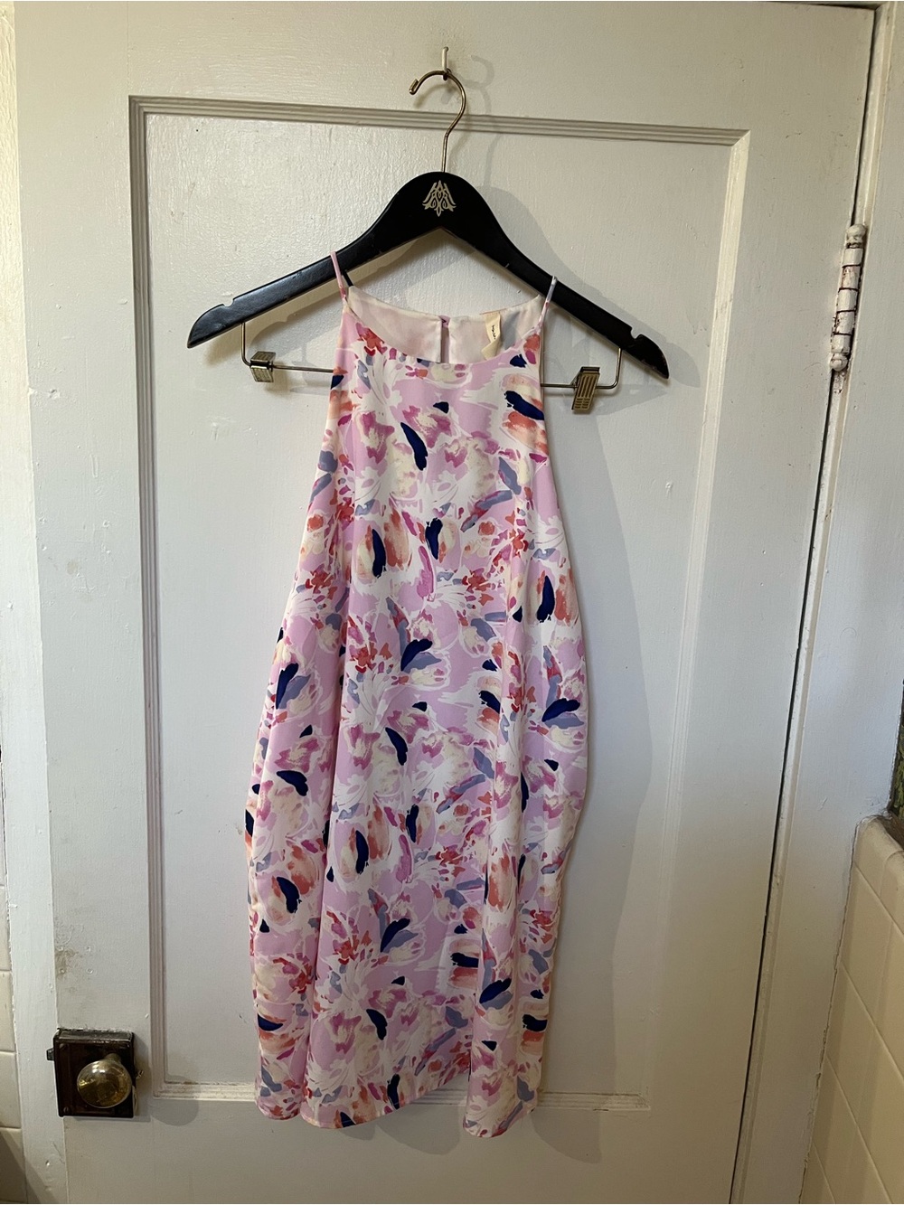 TYCHE Womens Halter Dress Medium M Pink Floral Watercolor Brushstroke EUC